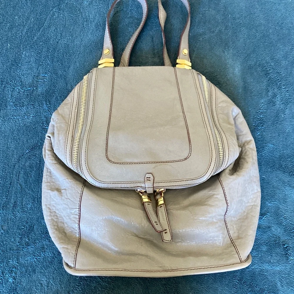 orYANY Zahara Gray Leather Backpack with Gold Accents
